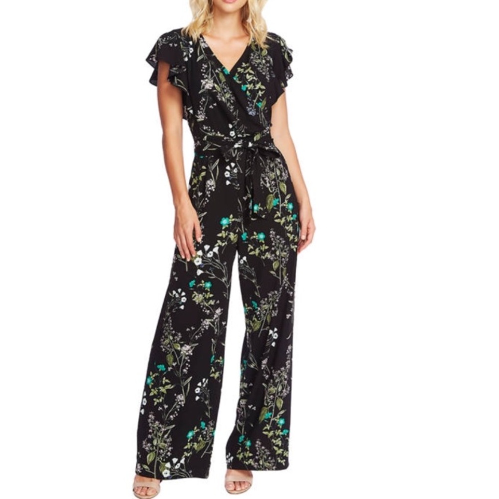 CeCe Flutter Sleeve Floral Print Jumpsuit Size 0